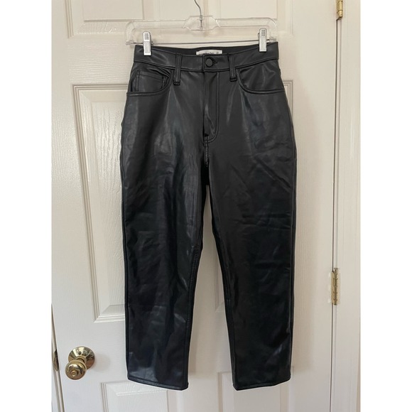 Abercrombie Ankle Straight High Rise Black Faux Leather Pants 27 / 4 XSHORT - Picture 2 of 4